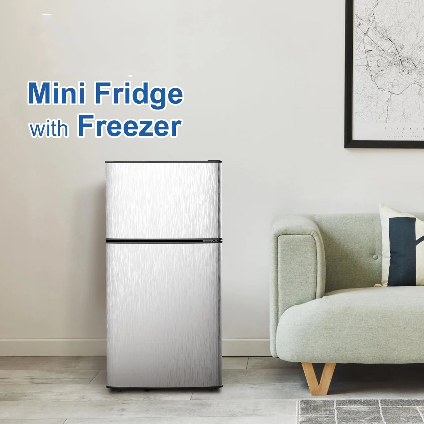 Mini Fridge with Freezer, Small Refrigerator, EnergySaving