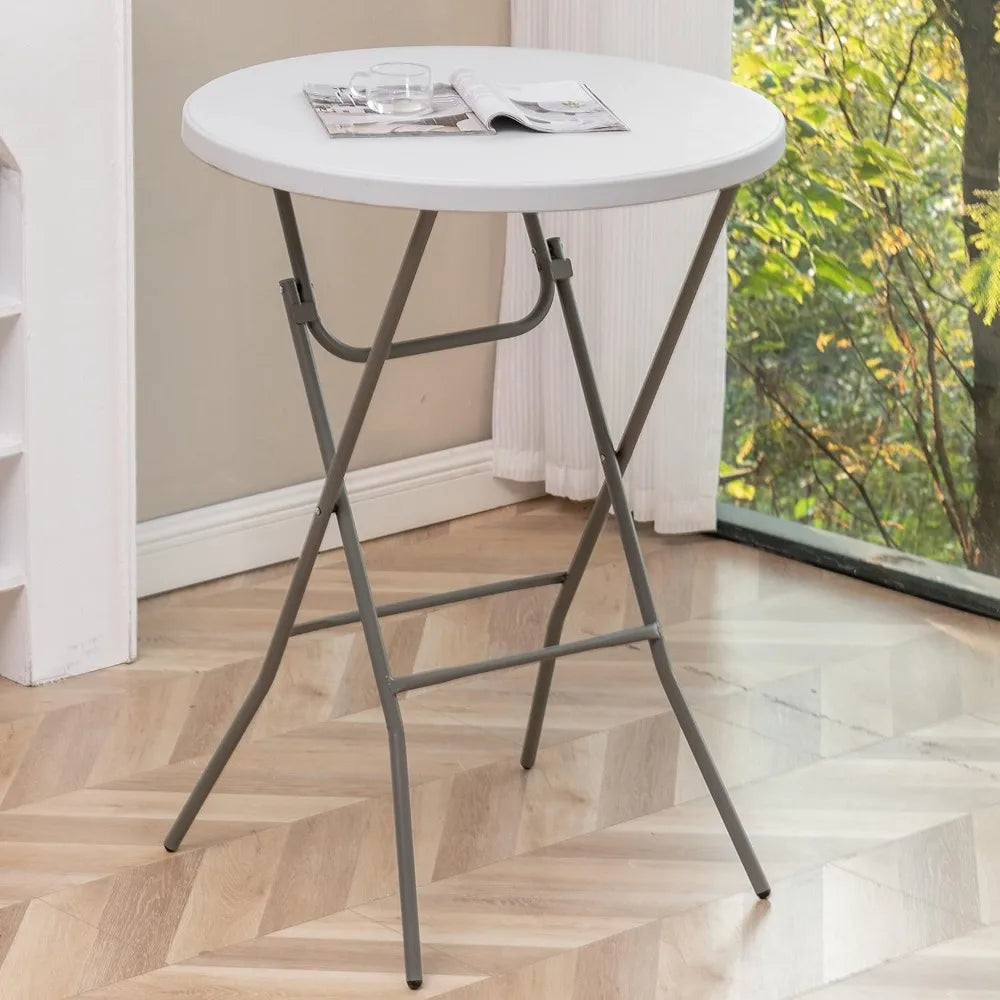 32" Round 43" Bar Height White Folding Table