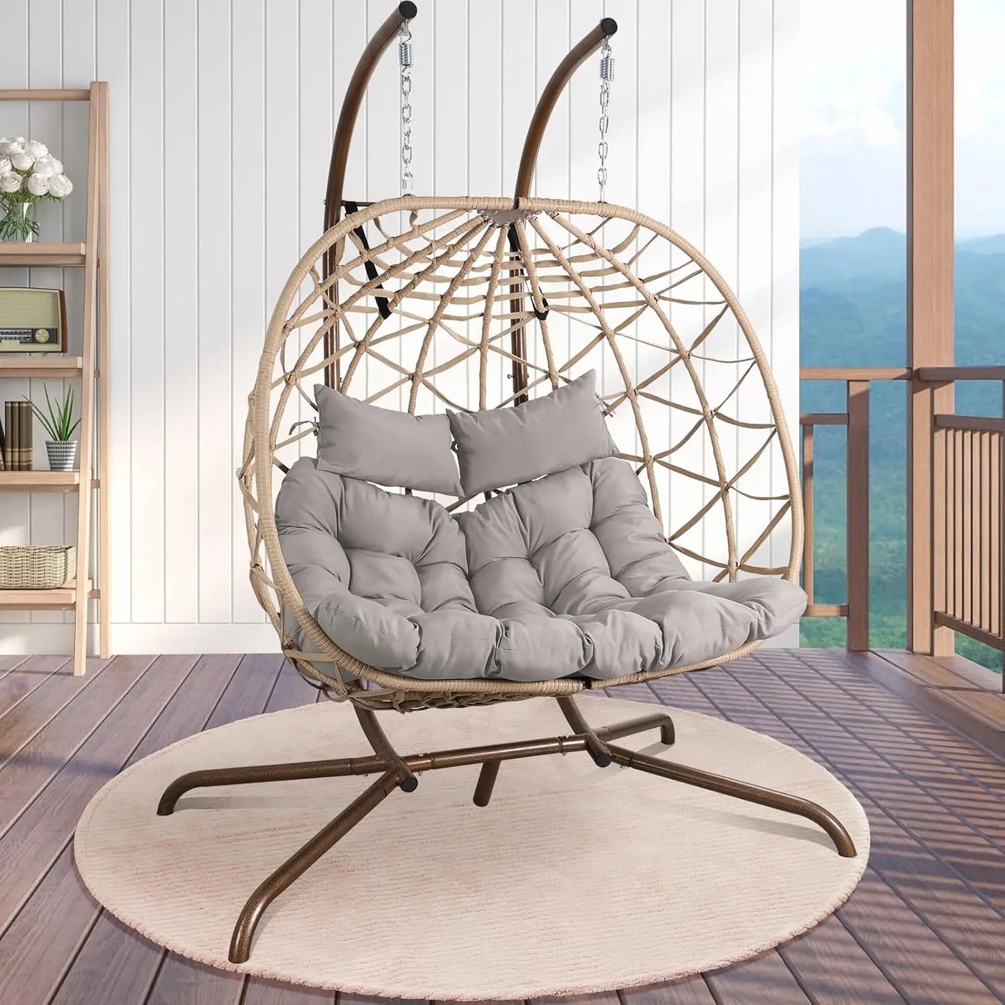 Outdoor Egg Swing Chair with Stand, 2 Person Swing