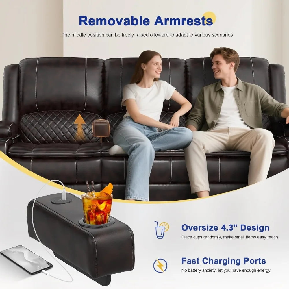 3 Seater Recliner Sofa with Liftable Console, USB Ports