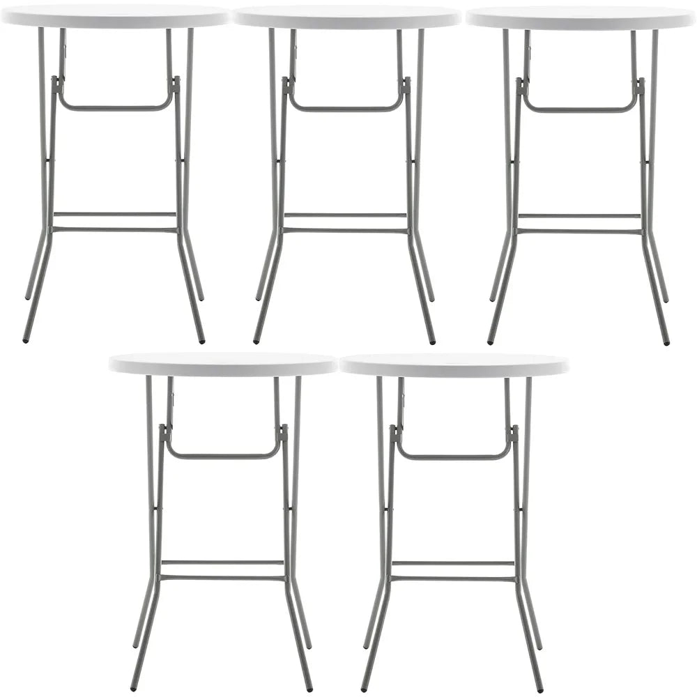 32" Round 43" Bar Height White Folding Table