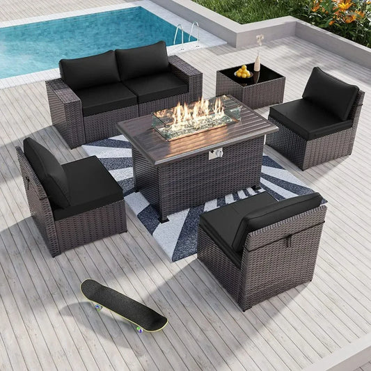 7 Pieces Outdoor Patio Furniture Set W/Firepit