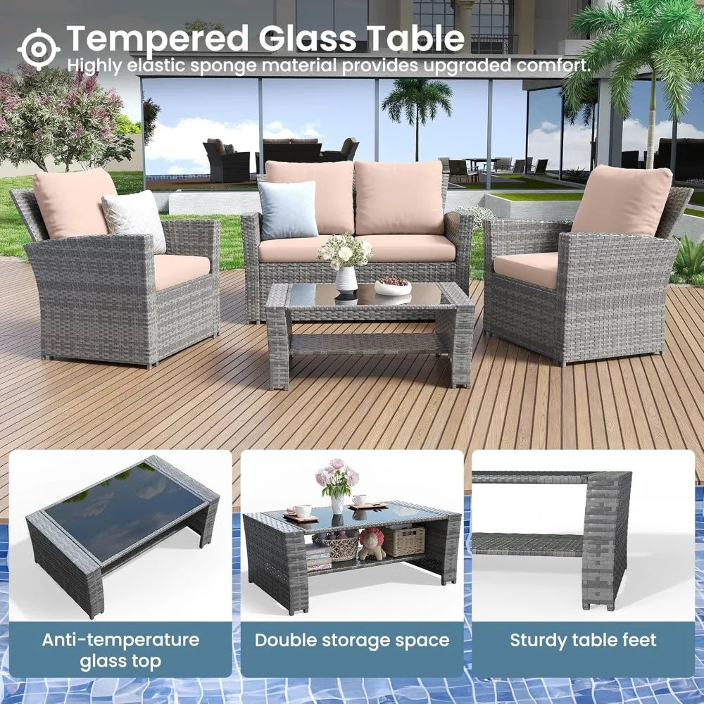 4 Pieces Outdoor Patio Furniture Wicker set