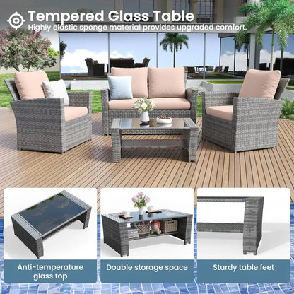 4 Pieces Outdoor Patio Furniture Wicker set