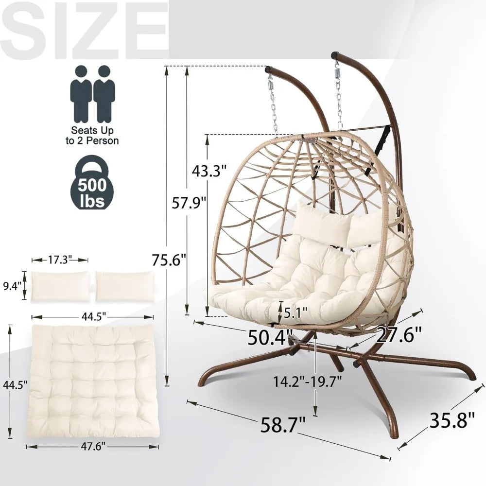Outdoor Egg Swing Chair with Stand, 2 Person Swing