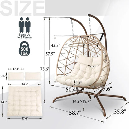 Outdoor Egg Swing Chair with Stand, 2 Person Swing