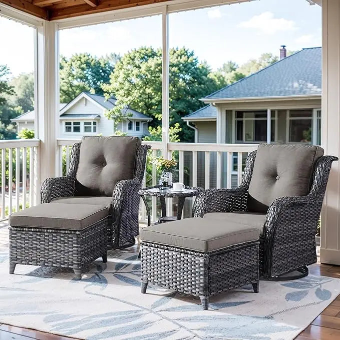 Swivel Rocker Furniture 5 Pieces Patio Wicker Sets