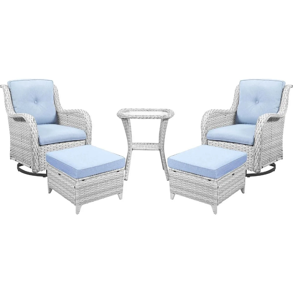 Swivel Rocker Furniture 5 Pieces Patio Wicker Sets