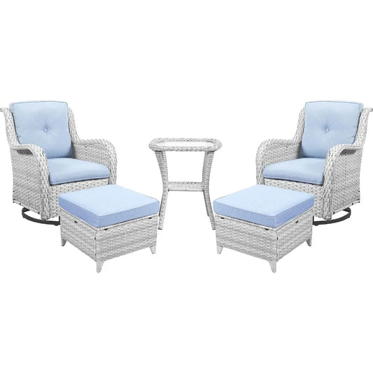 Swivel Rocker Furniture 5 Pieces Patio Wicker Sets