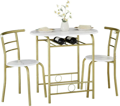 3 Piece Small Round Dining Table Set