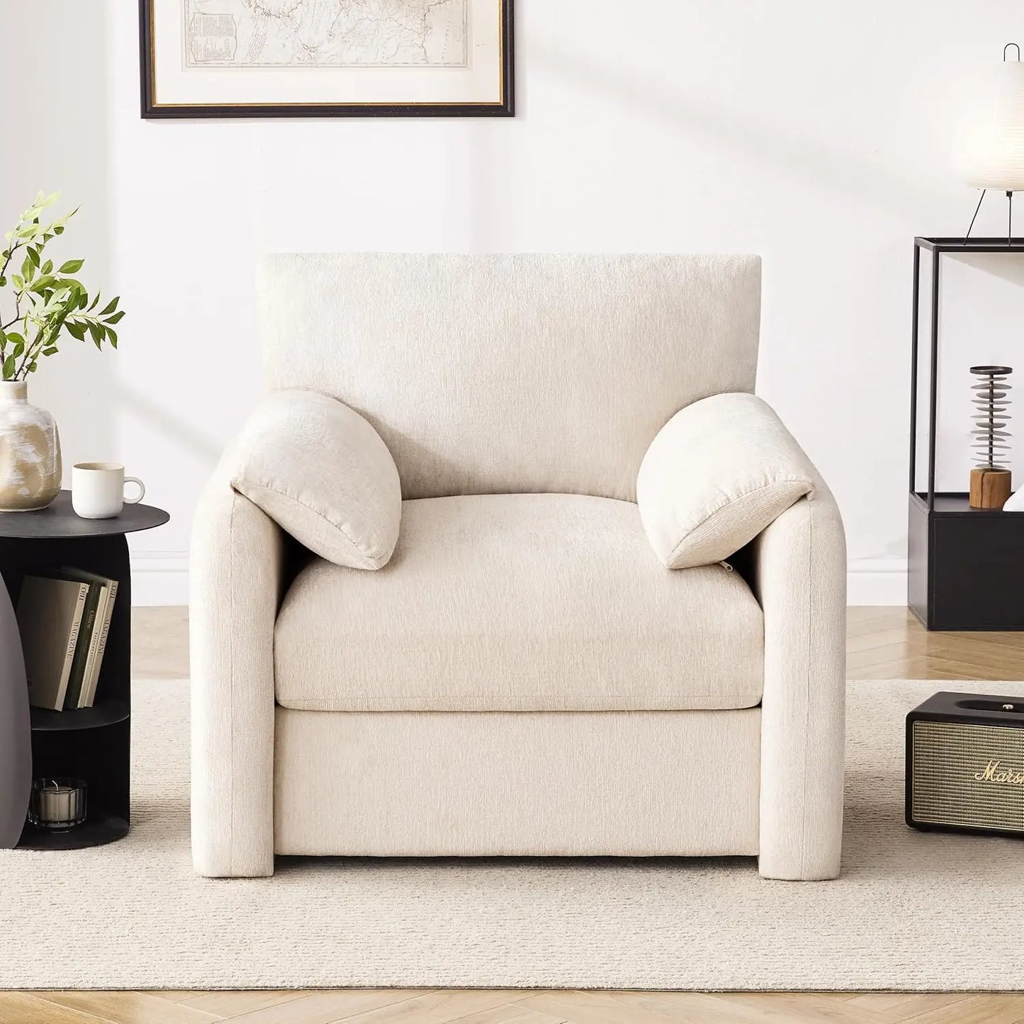 Chenille Oversized Livingroom Armchair Mid-Century