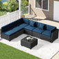7 Piece Outdoor Patio Furniture Set, Outdoor Sectional Furniture, Rattan Chairs Glass Table Wicker Conversation Seating Sectiona