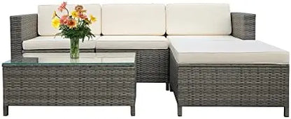 5 piece outdoor patio sectional furniture set, weather resistant rattan outside couch, waterproof conversation sofa for balcony,