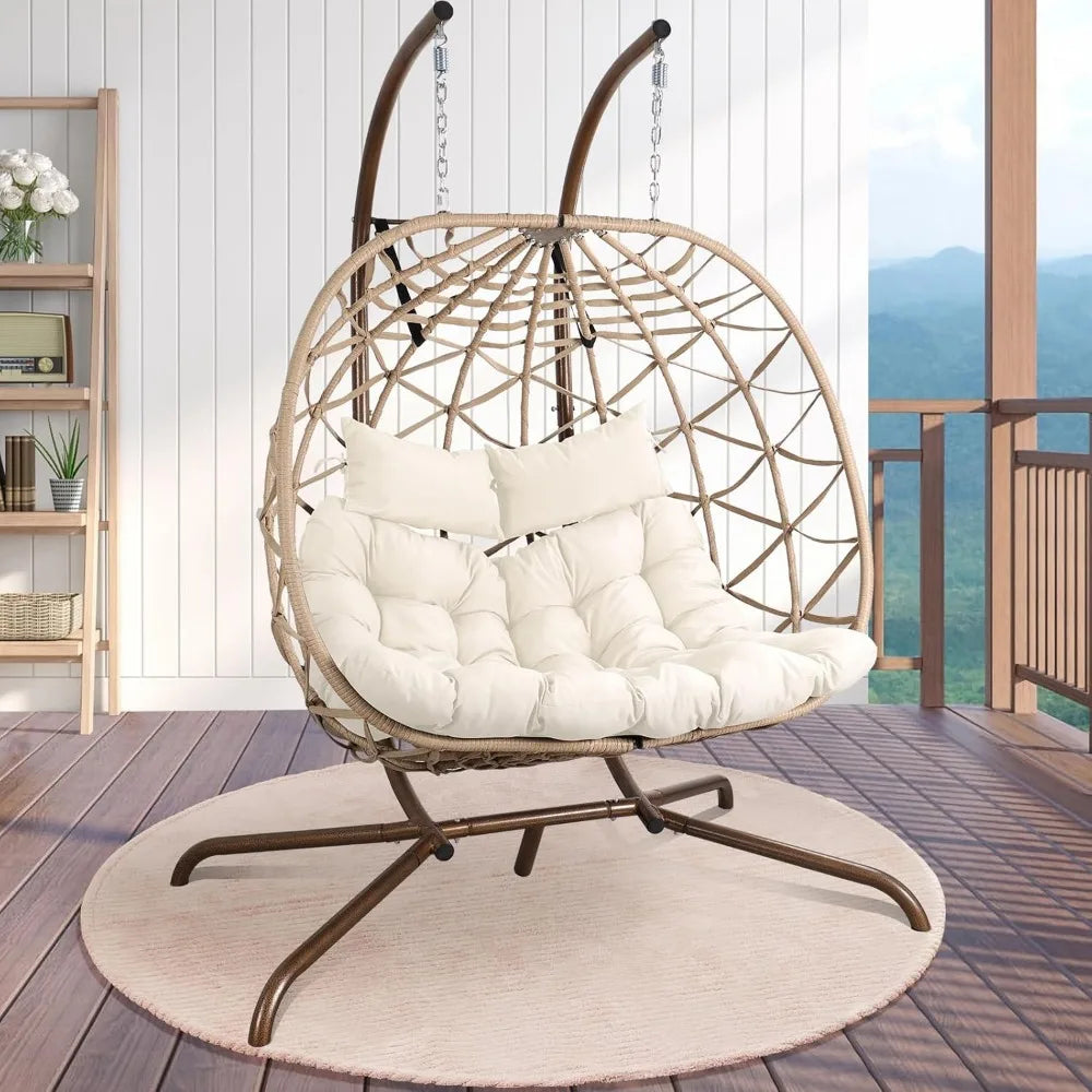 Outdoor Egg Swing Chair with Stand, 2 Person Swing