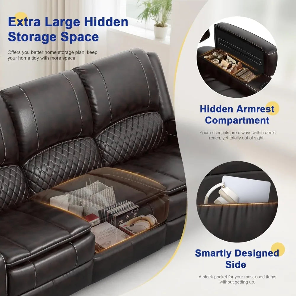3 Seater Recliner Sofa with Liftable Console, USB Ports