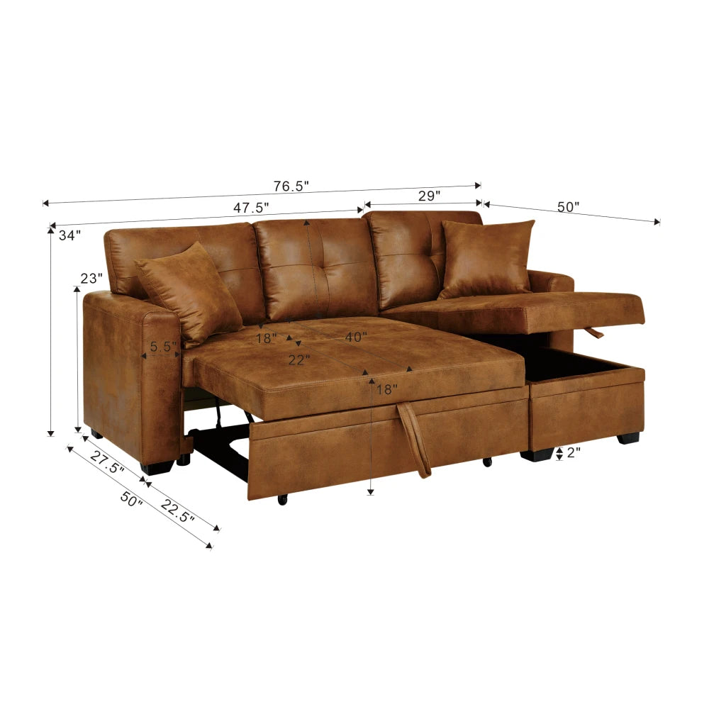 Sleeper Sofa, Sectional with Pull-Out Bed, Convertible Sofa Bed
