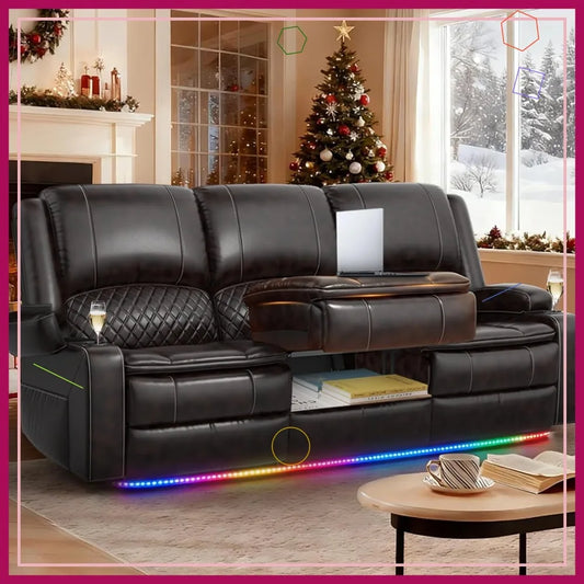 3 Seater Recliner Sofa with Liftable Console, USB Ports