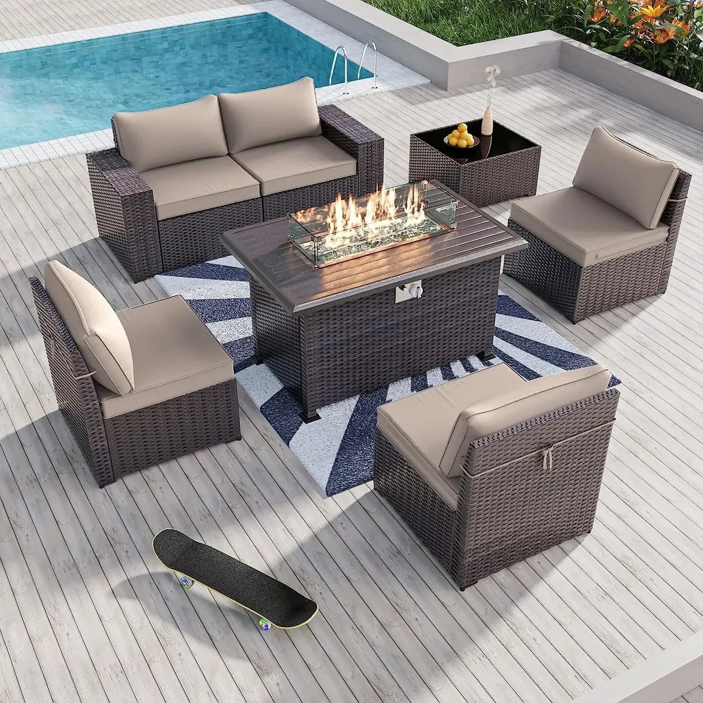 7 Pieces Outdoor Patio Furniture Set W/Firepit