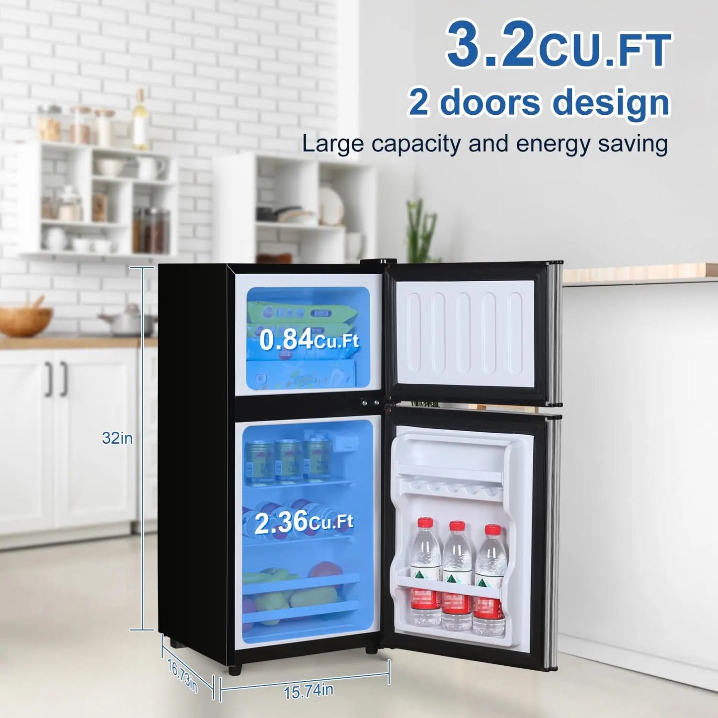 Mini Fridge with Freezer, Small Refrigerator, EnergySaving