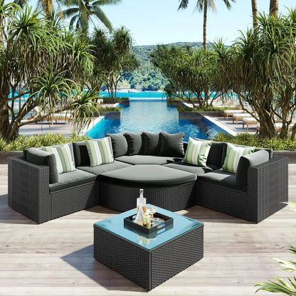 7-Piece Outdoor Patio Cushioned Half Moon Sofa Set
