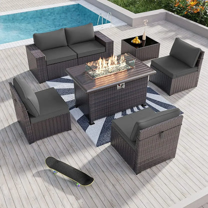 7 Pieces Outdoor Patio Furniture Set W/Firepit