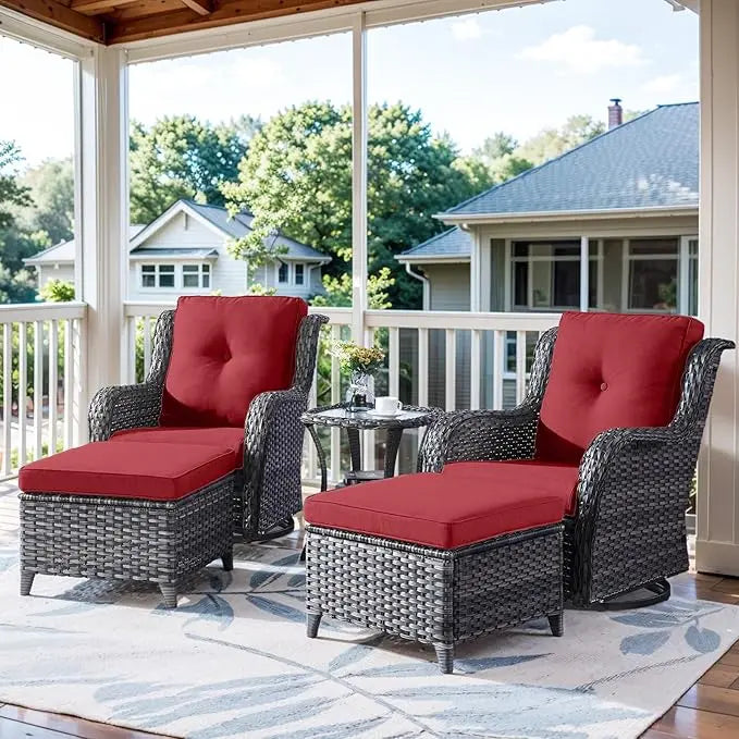 Swivel Rocker Furniture 5 Pieces Patio Wicker Sets