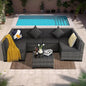 7 Piece Outdoor Patio Furniture Set, Outdoor Sectional Furniture, Rattan Chairs Glass Table Wicker Conversation Seating Sectiona