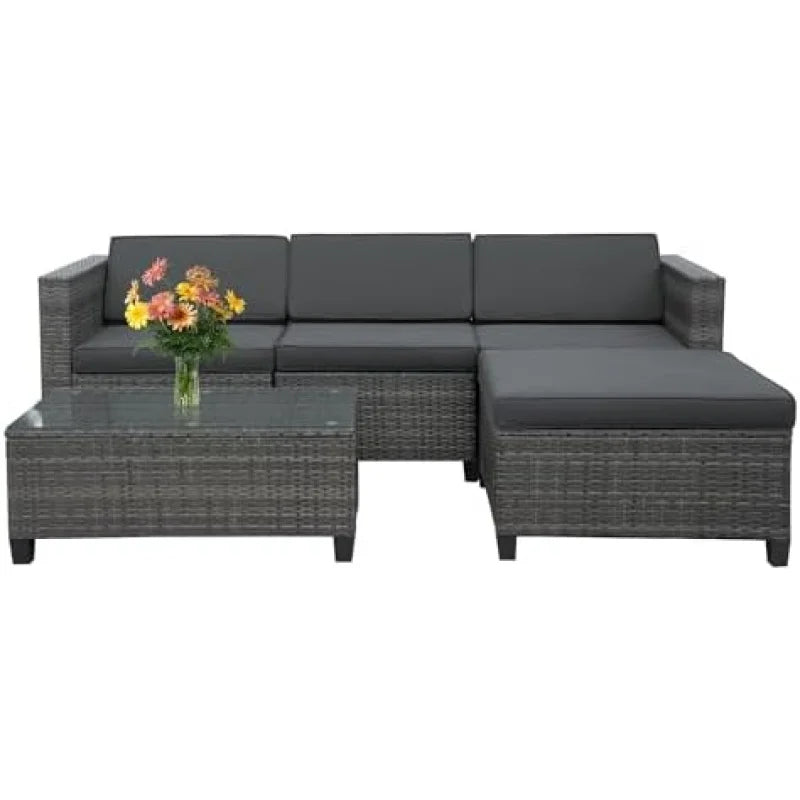 5 piece outdoor patio sectional furniture set, weather resistant rattan outside couch, waterproof conversation sofa for balcony,