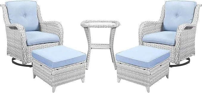 Swivel Rocker Furniture 5 Pieces Patio Wicker Sets
