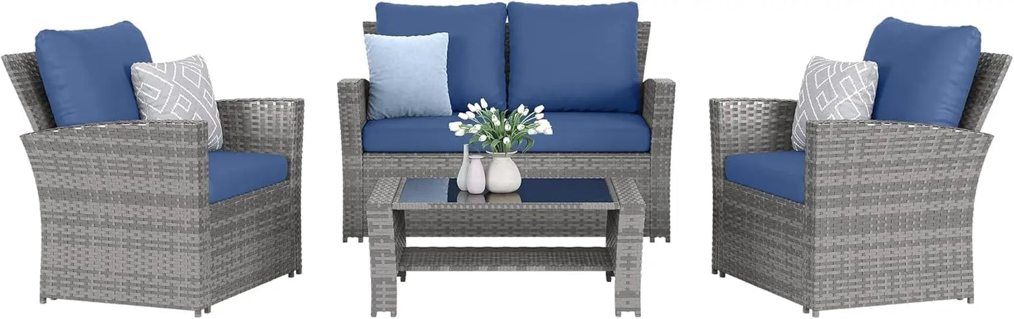 4 Pieces Outdoor Patio Furniture Wicker set