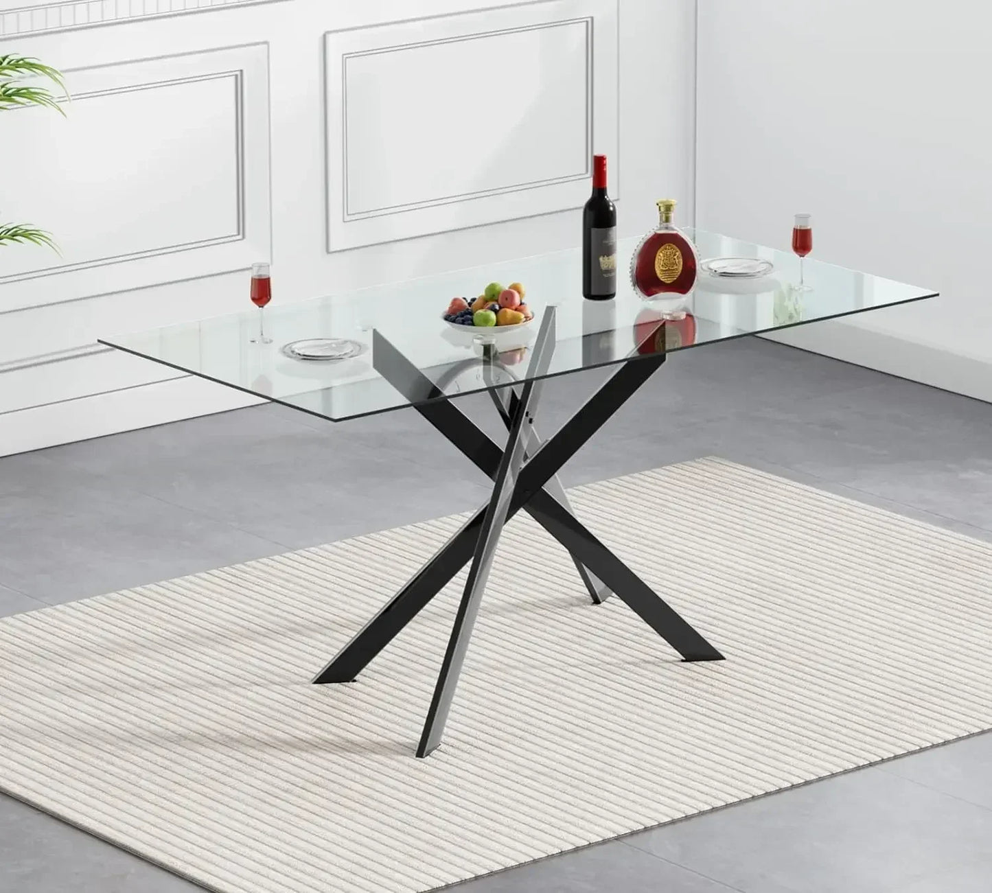 Rectangular Glass Dining Table Kitchen Glass Top Table for 4