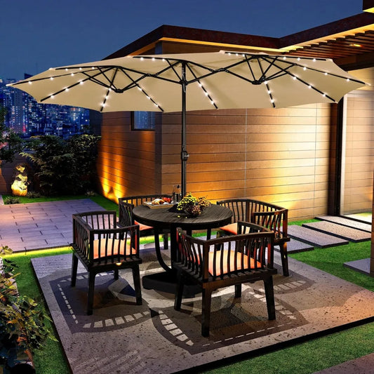 15 ft Large Patio Umbrella with Solar Lights