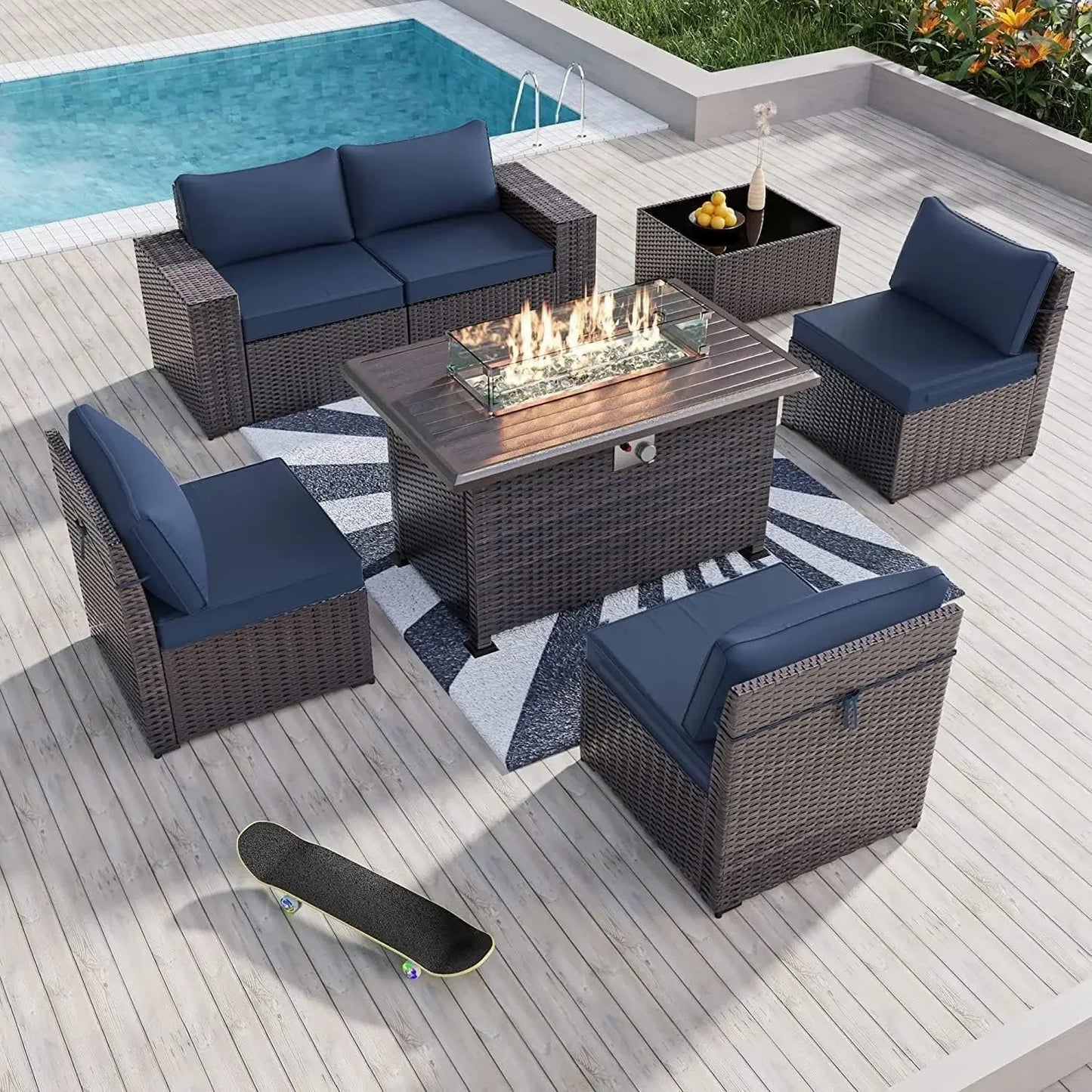 7 Pieces Outdoor Patio Furniture Set W/Firepit