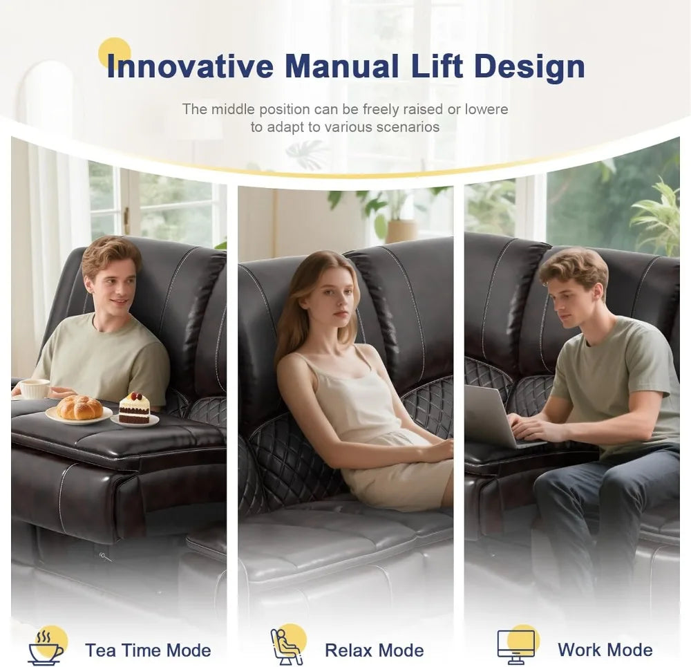 3 Seater Recliner Sofa with Liftable Console, USB Ports