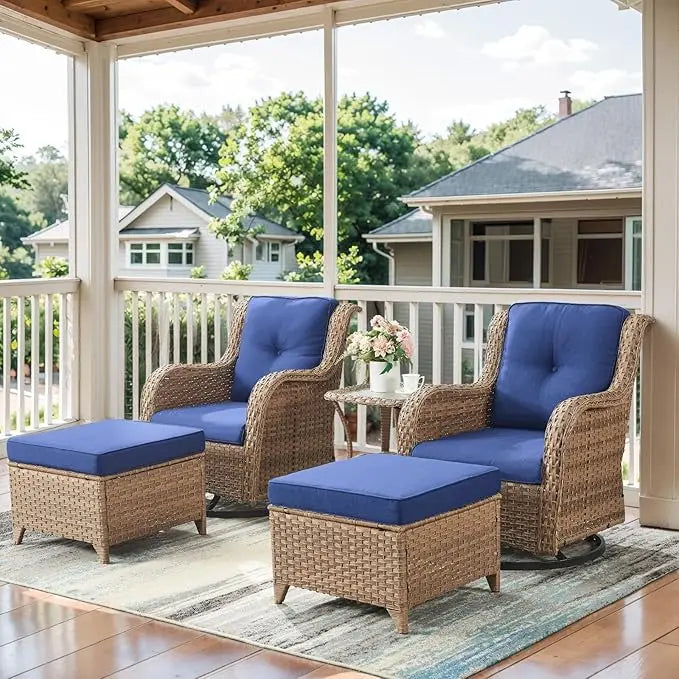 Swivel Rocker Furniture 5 Pieces Patio Wicker Sets