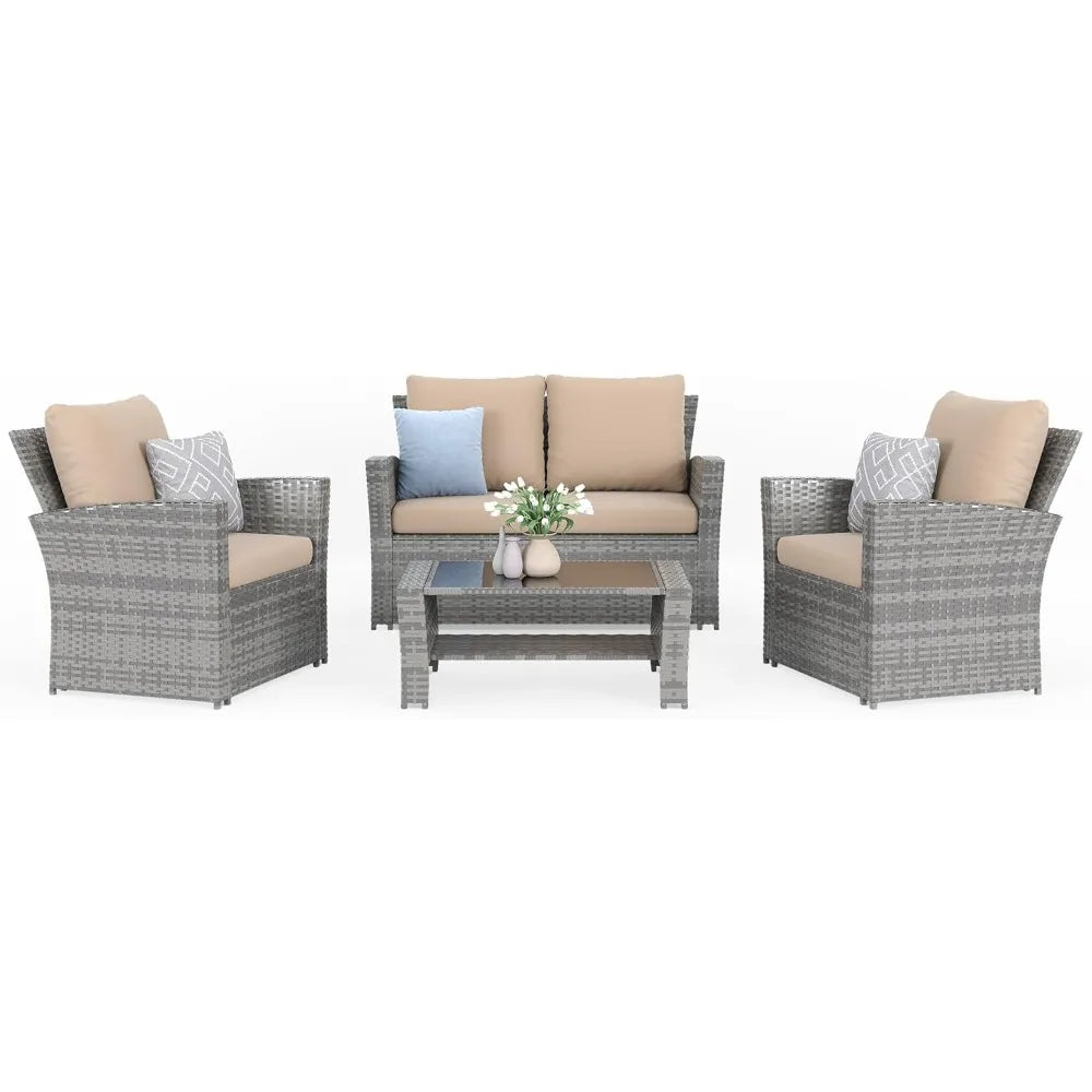 4 Pieces Outdoor Patio Furniture Wicker set