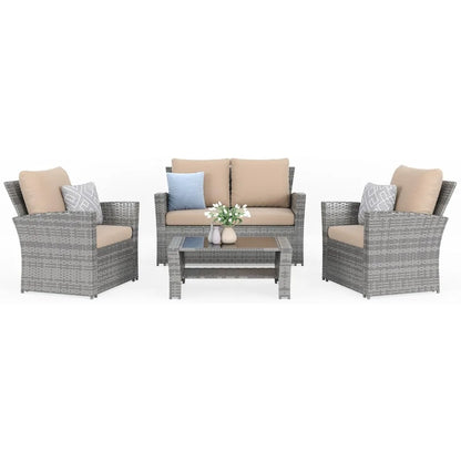 4 Pieces Outdoor Patio Furniture Wicker set