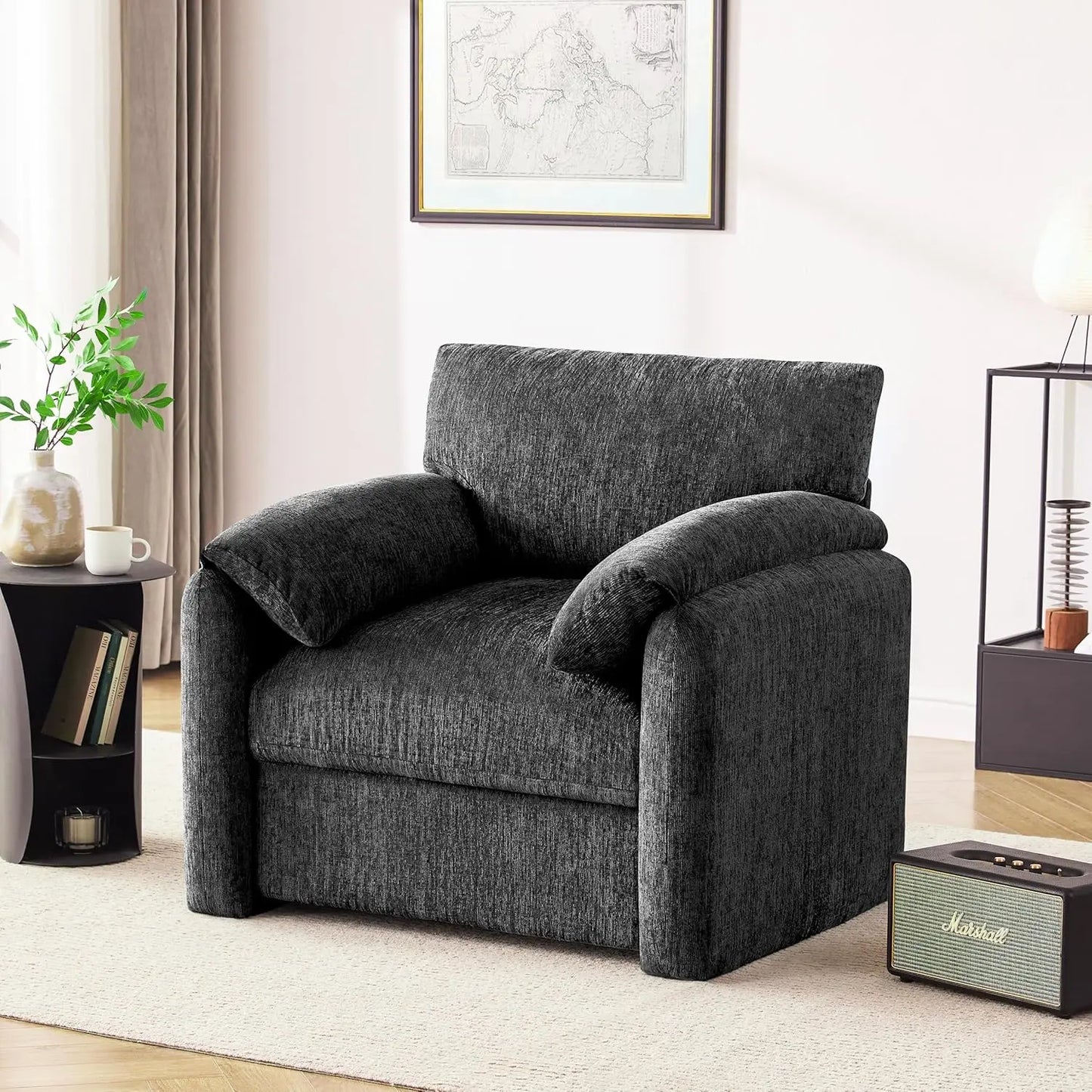 Chenille Oversized Livingroom Armchair Mid-Century