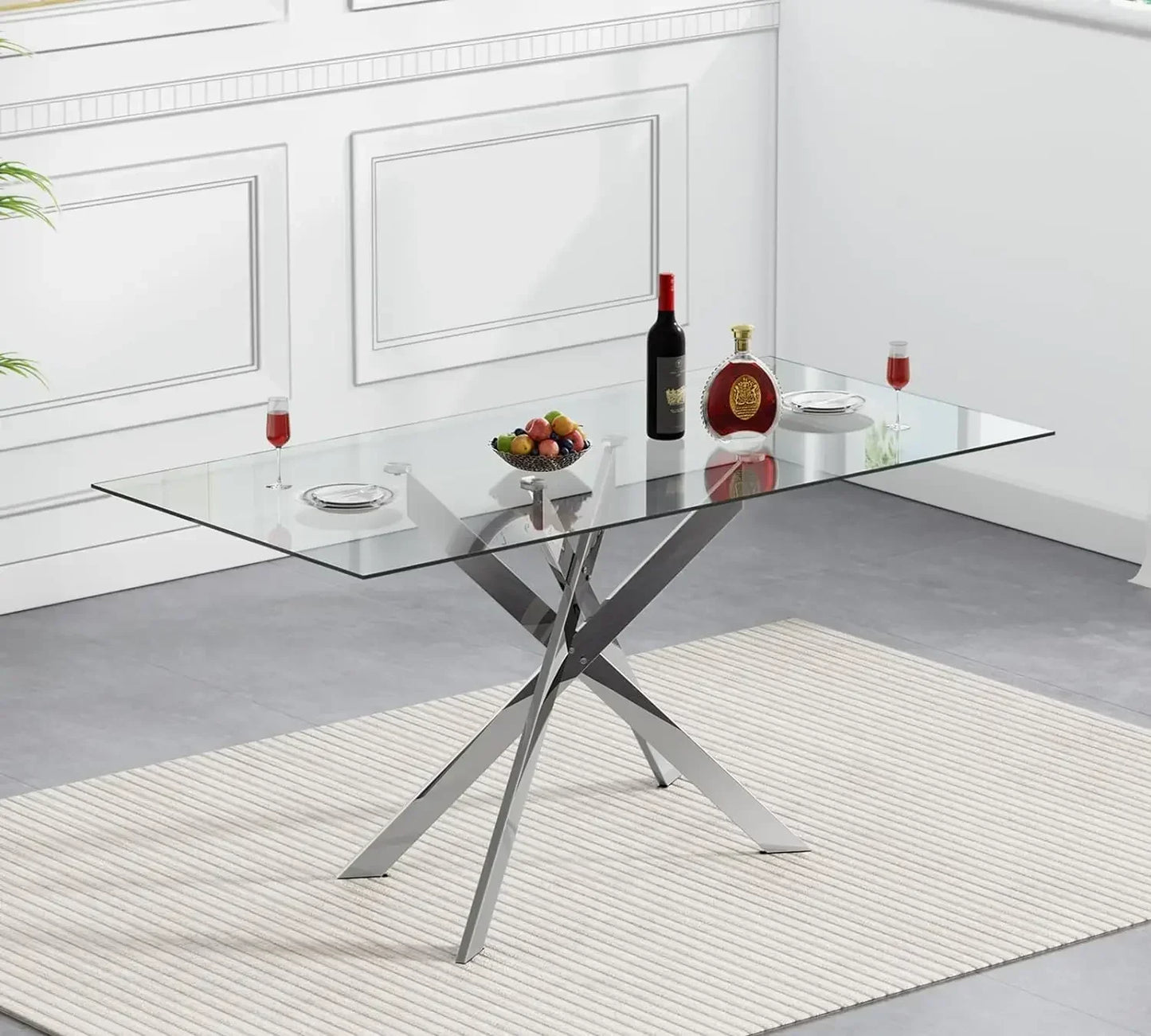 Rectangular Glass Dining Table Kitchen Glass Top Table for 4