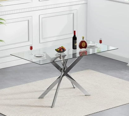 Rectangular Glass Dining Table Kitchen Glass Top Table for 4