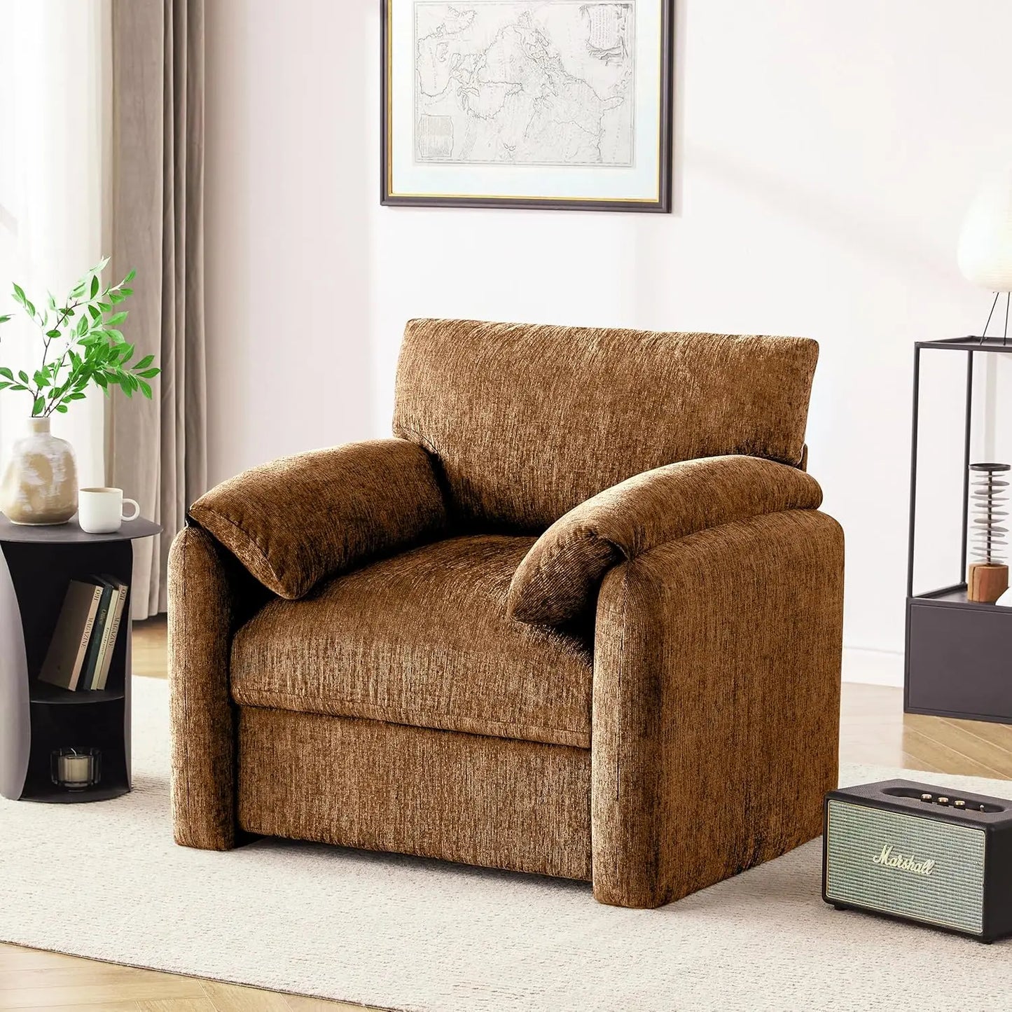 Chenille Oversized Livingroom Armchair Mid-Century