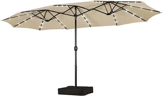 15 ft Large Patio Umbrella with Solar Lights