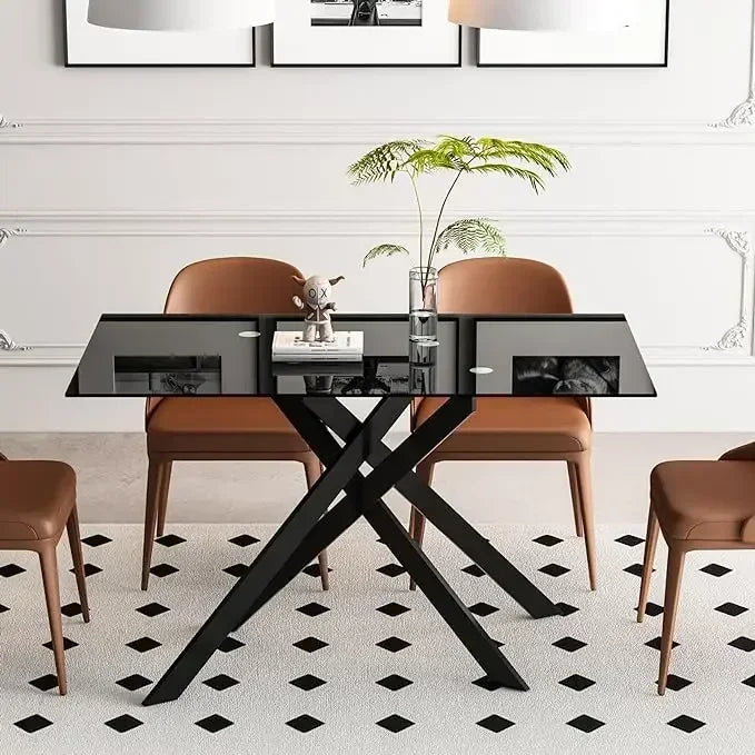 Rectangular Glass Dining Table Kitchen Glass Top Table for 4